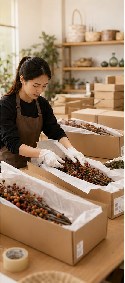 Careful export packing for artificial botanical branches
